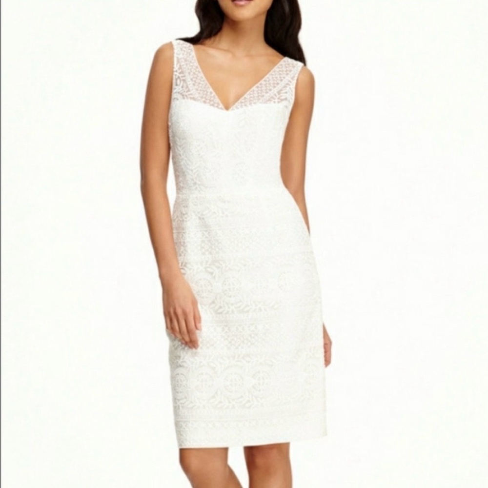 Maggy London White Lace Overlay Sheath Dress, 8